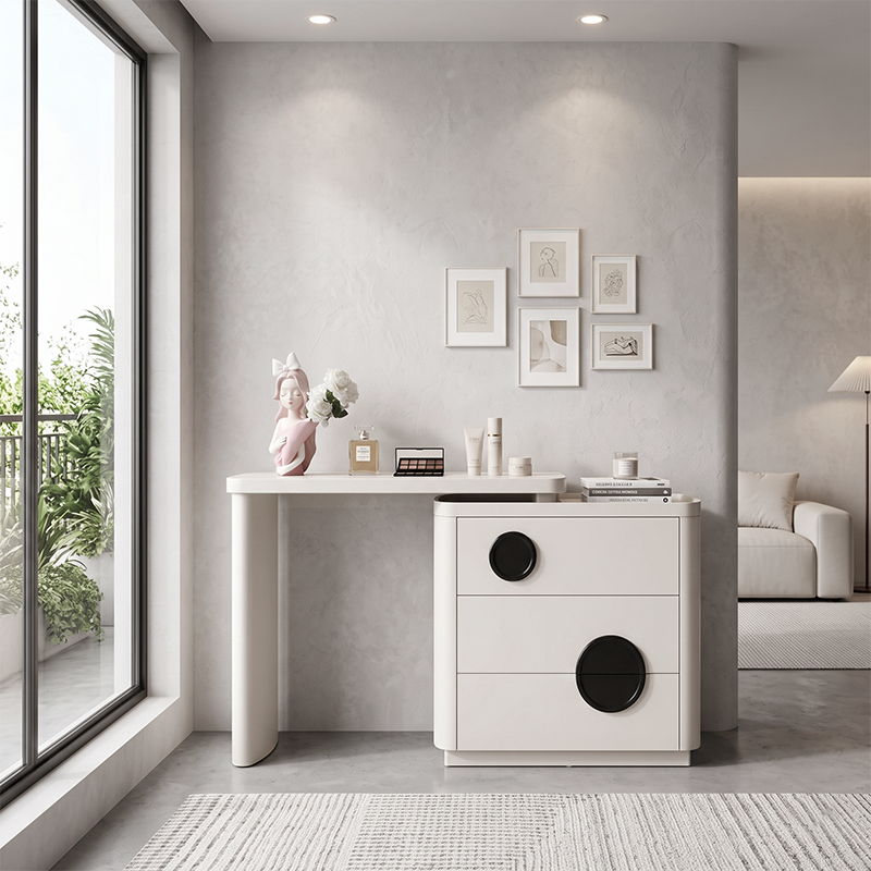 Expandable Vanity Workstation With 3 Or 6 Drawers Makeup Vanity - Nordic Dressing Table For Beauty And Storage, Rounded MDF Design For Bedroom