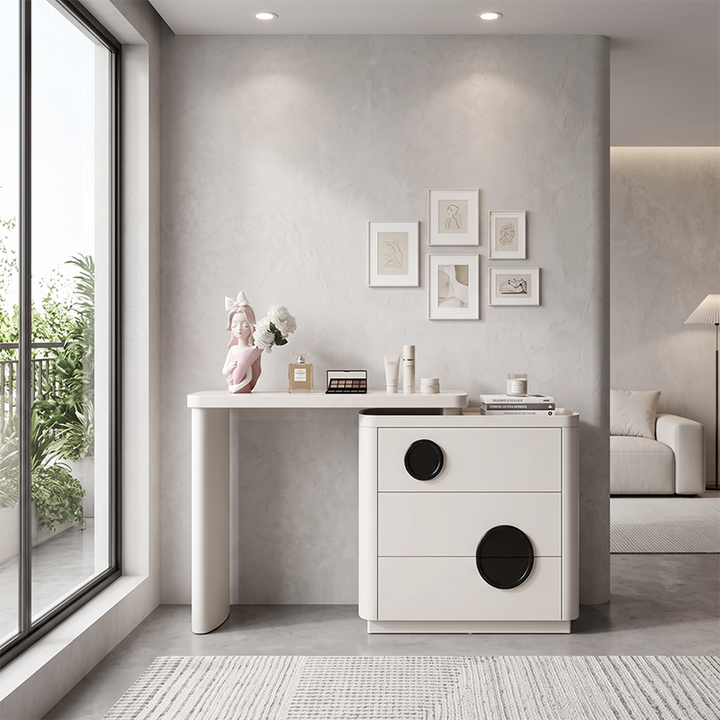 Expandable Vanity Workstation With 3 Or 6 Drawers Makeup Vanity - Nordic Dressing Table For Beauty And Storage, Rounded MDF Design For Bedroom