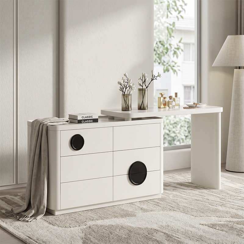 Expandable Vanity Workstation With 3 Or 6 Drawers Makeup Vanity - Nordic Dressing Table For Beauty And Storage, Rounded MDF Design For Bedroom
