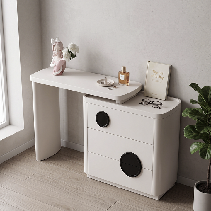 Expandable Vanity Workstation With 3 Or 6 Drawers Makeup Vanity - Nordic Dressing Table For Beauty And Storage, Rounded MDF Design For Bedroom