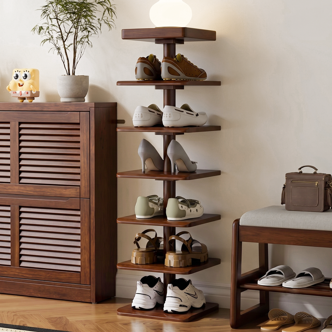 Moderner minimalistischer Schuhschrank aus Kautschukholz, quadratisch, – BulbSquare