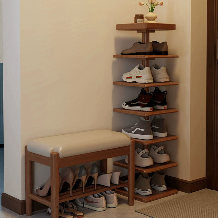Moderner minimalistischer Schuhschrank aus Kautschukholz, quadratisch, 4/6-stufiges schmales und platzsparendes Schuhregal für den Eingangsbereich 