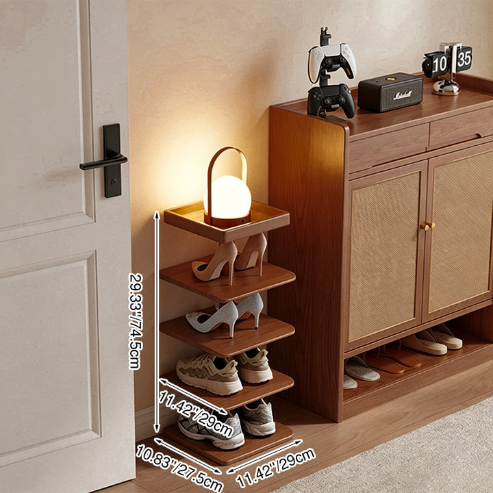 Moderner minimalistischer Schuhschrank aus Kautschukholz, quadratisch, 4/6-stufiges schmales und platzsparendes Schuhregal für den Eingangsbereich 
