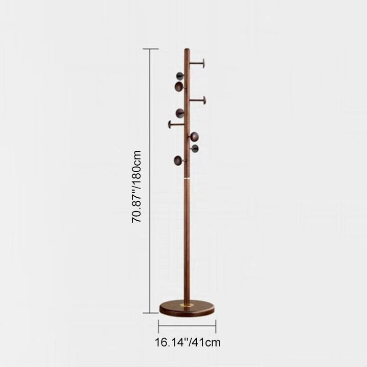 Rubberwood Coat Rack Stand With Multiple Hooks Hall Tree - Chinese Freestanding & Space-Saving Clothes Hanger Storage Rack For Entryway & Bedroom & Living Room