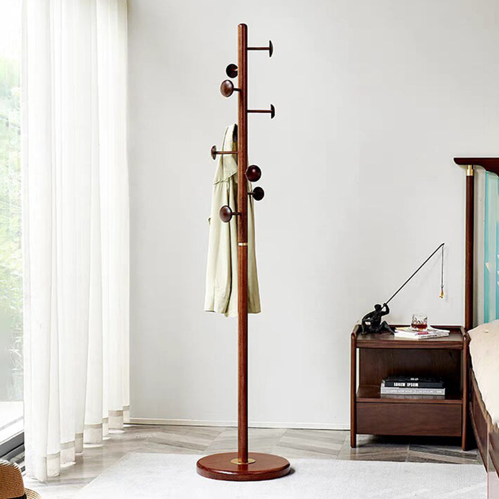 Rubberwood Coat Rack Stand With Multiple Hooks Hall Tree - Chinese Freestanding & Space-Saving Clothes Hanger Storage Rack For Entryway & Bedroom & Living Room