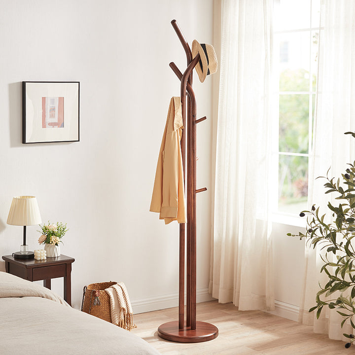 Premium Solid Ash Wood Coat Tree Stand Hall Tree - Chinese Natural Wood Clothes Rack With Multi-Level Hooks, Stylish Home Entryway Storage Solution For Entryway & Bedroom & Living Room