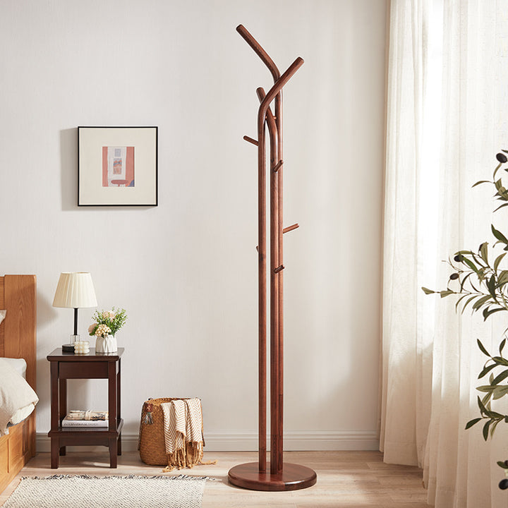 Premium Solid Ash Wood Coat Tree Stand Hall Tree - Chinese Natural Wood Clothes Rack With Multi-Level Hooks, Stylish Home Entryway Storage Solution For Entryway & Bedroom & Living Room