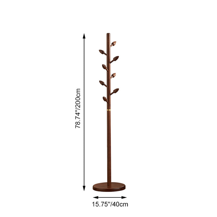Solid Rubber Wood Coat Rack Tree Stand, Freestanding Hall Tree - Chinese Flower Bud Inspired Clothes Rack With 8 Hooks For Entryway & Bedroom & Living Room