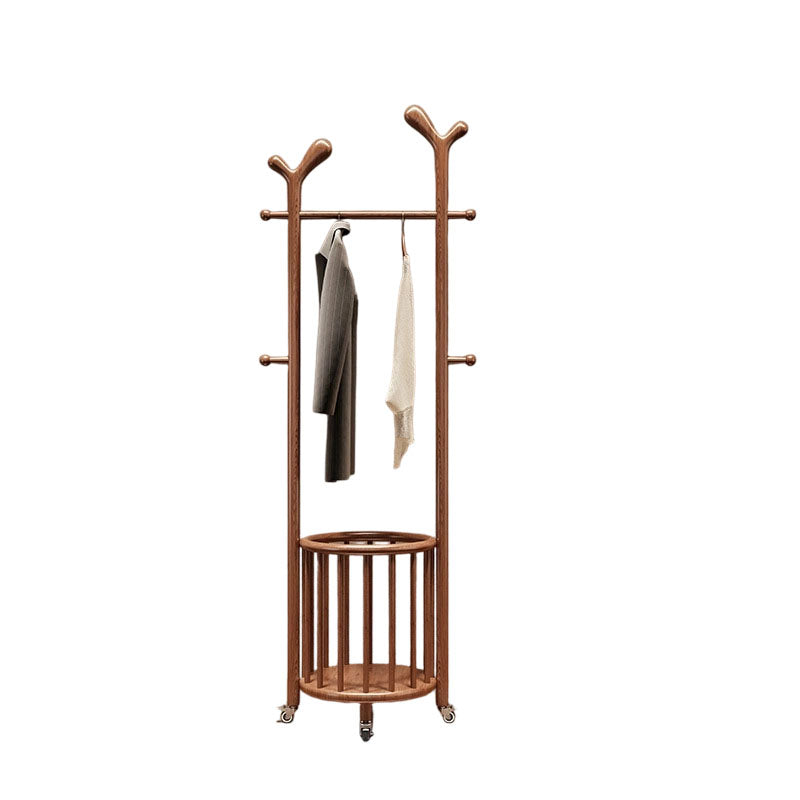 3-in-1-Kleiderständer aus massivem Eschenholz mit Garderobenbaum - chinesischer Wäschekorb &amp; Aufbewahrungsorganizer mit Rollen, Kleiderständer für Eingangsbereich, Wohnzimmer &amp; Schlafzimmer 