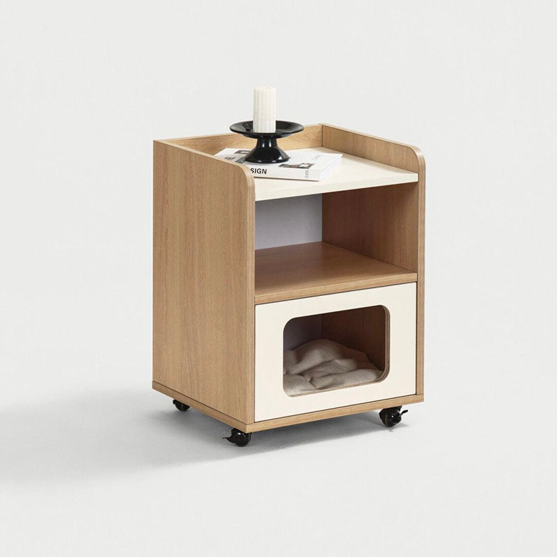 3-in-1 Pet Furniture Cat House With Storage Cabinet Nightstand - Creative Bedside Table &amp; Multifunctional Pet House Furniture For Cats With Wheels For Bedroom