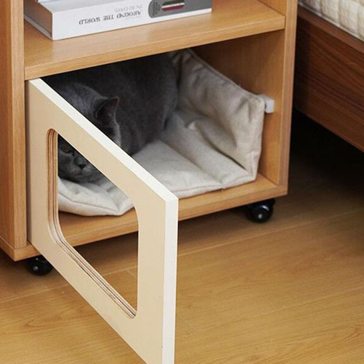 3-in-1 Pet Furniture Cat House With Storage Cabinet Nightstand - Creative Bedside Table &amp; Multifunctional Pet House Furniture For Cats With Wheels For Bedroom