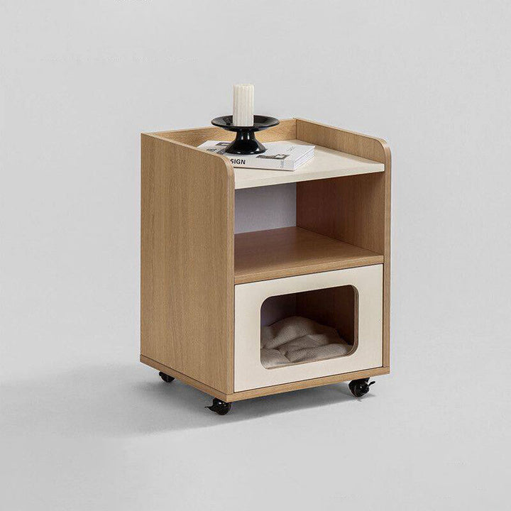 3-in-1 Pet Furniture Cat House With Storage Cabinet Nightstand - Creative Bedside Table &amp; Multifunctional Pet House Furniture For Cats With Wheels For Bedroom