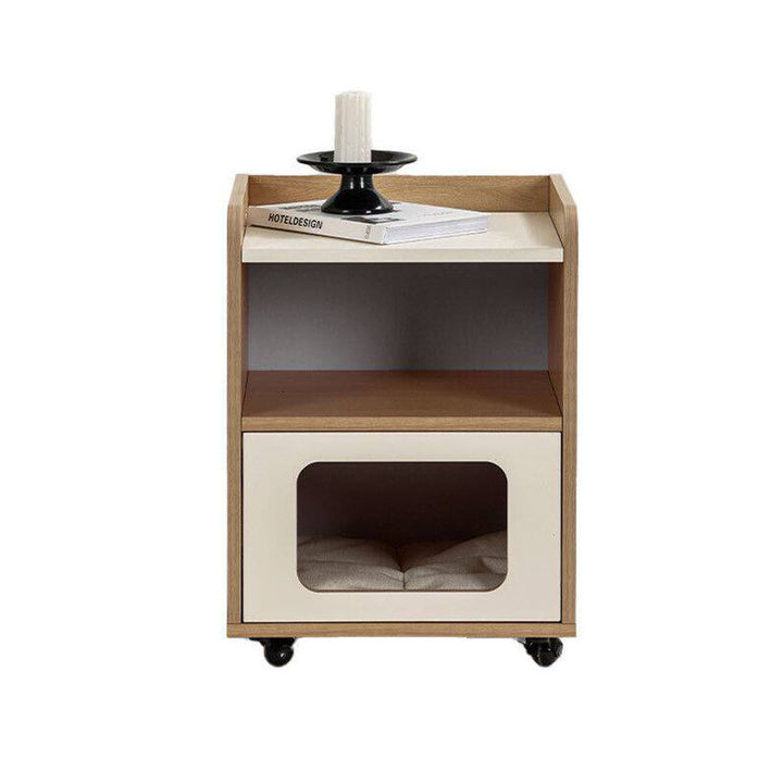 3-in-1 Pet Furniture Cat House With Storage Cabinet Nightstand - Creative Bedside Table &amp; Multifunctional Pet House Furniture For Cats With Wheels For Bedroom