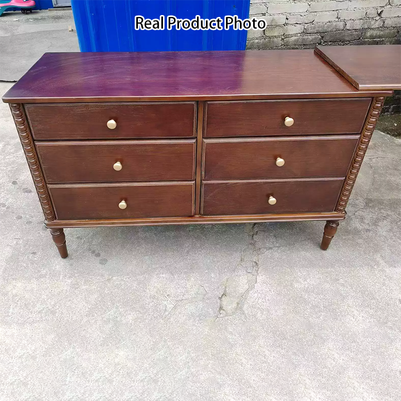 Traditional French Ash Wood Plywood Rectangular Extendable Makeup Vanity 6-Drawer For Bedroom