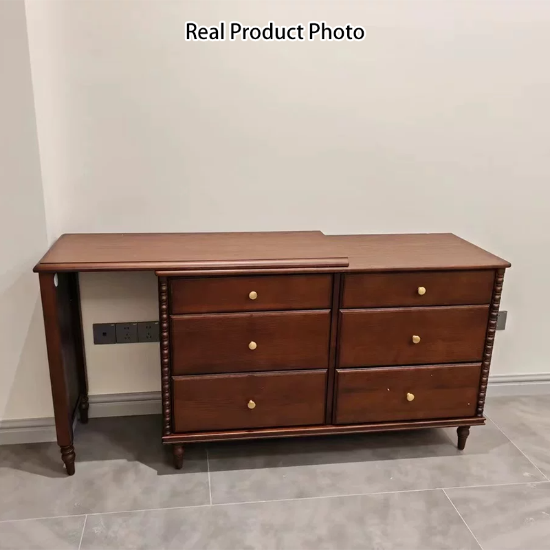 Traditional French Ash Wood Plywood Rectangular Extendable Makeup Vanity 6-Drawer For Bedroom
