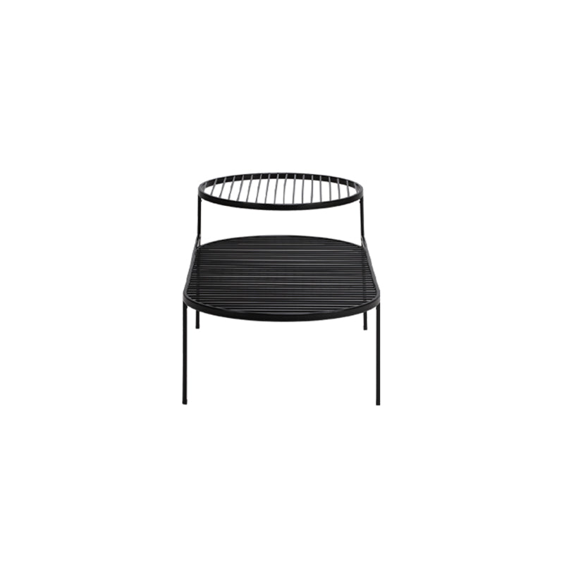 Modern Round &amp; Oval Table, Black Iron Nesting Coffee Table - Minimalist Table With Open Slatted Metal Tops, Polished Rounded Edges, Space-Saving For Living Room