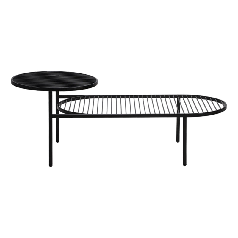 Modern Round &amp; Oval Table, Black Iron Nesting Coffee Table - Minimalist Table With Open Slatted Metal Tops, Polished Rounded Edges, Space-Saving For Living Room