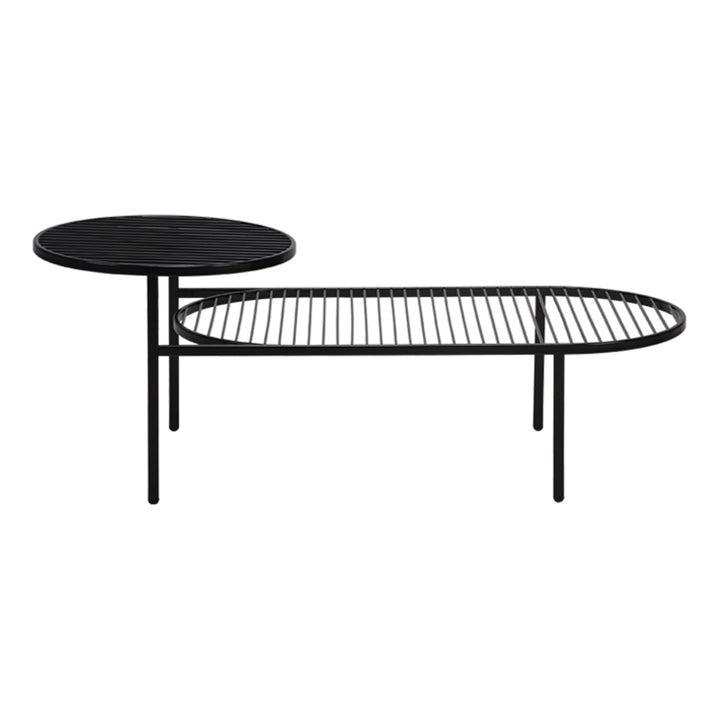 Modern Round &amp; Oval Table, Black Iron Nesting Coffee Table - Minimalist Table With Open Slatted Metal Tops, Polished Rounded Edges, Space-Saving For Living Room