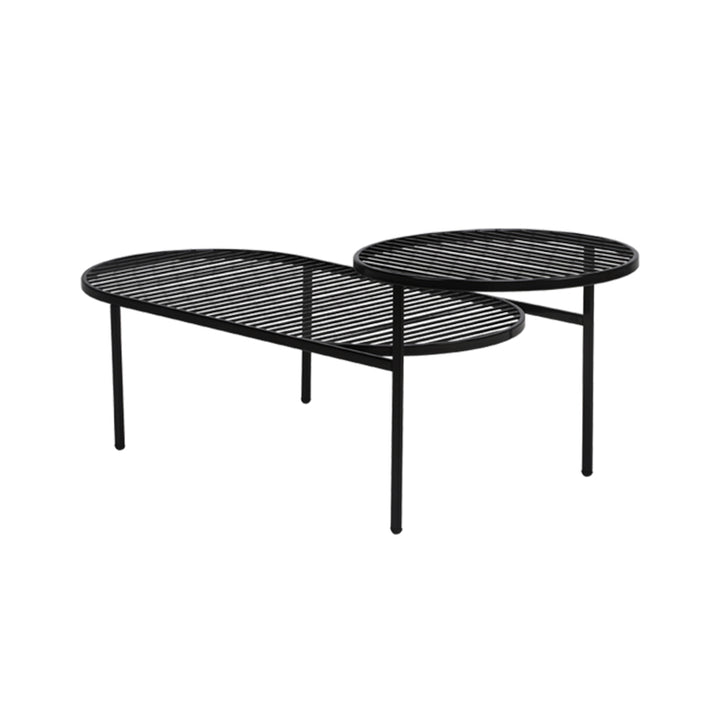 Modern Round &amp; Oval Table, Black Iron Nesting Coffee Table - Minimalist Table With Open Slatted Metal Tops, Polished Rounded Edges, Space-Saving For Living Room