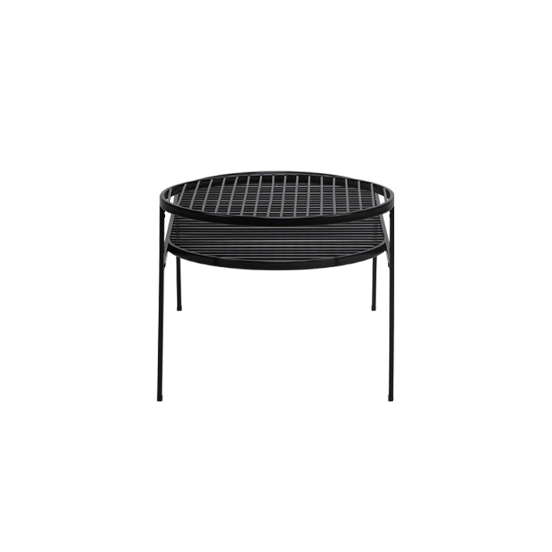 Modern Round &amp; Oval Table, Black Iron Nesting Coffee Table - Minimalist Table With Open Slatted Metal Tops, Polished Rounded Edges, Space-Saving For Living Room