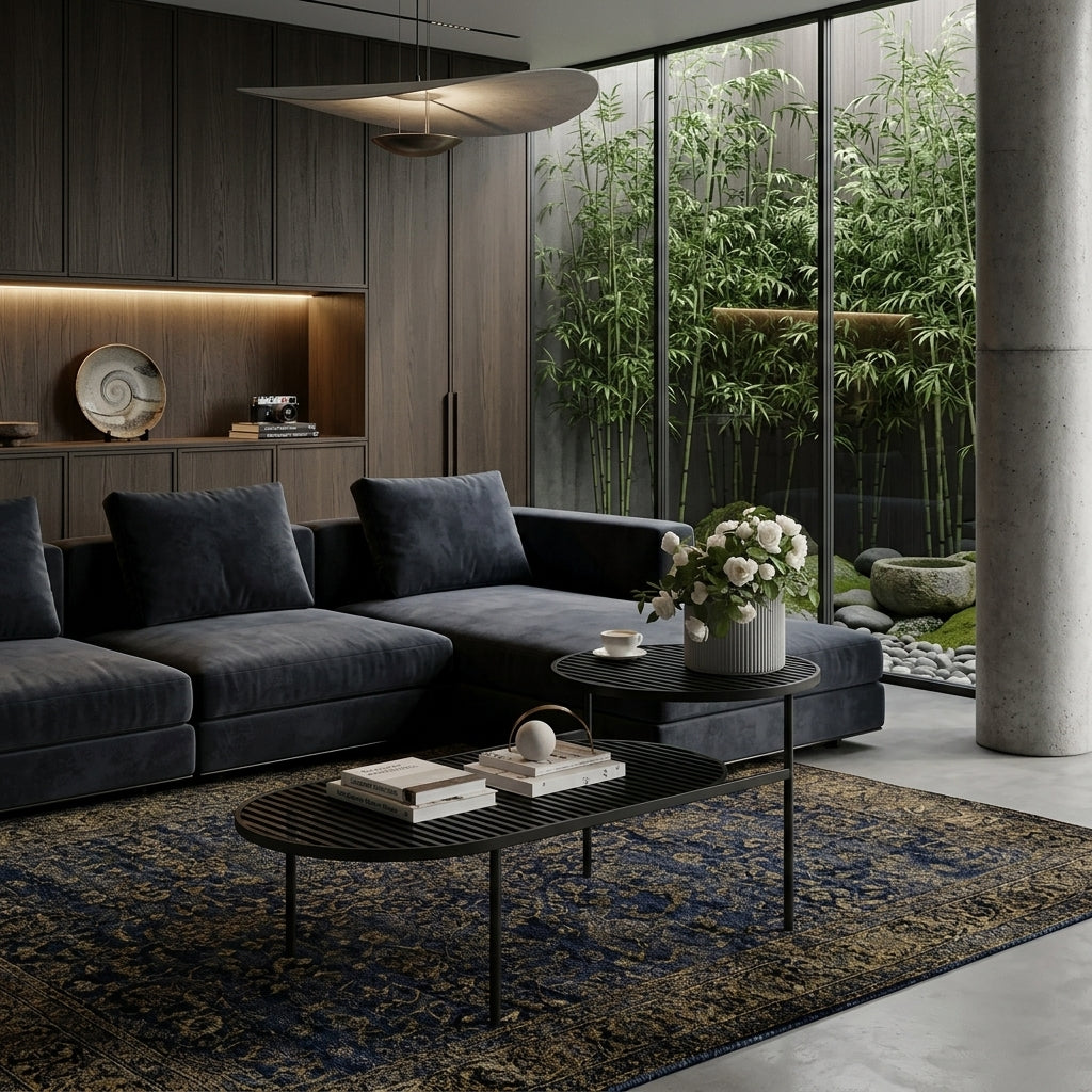 Modern Round &amp; Oval Table, Black Iron Nesting Coffee Table - Minimalist Table With Open Slatted Metal Tops, Polished Rounded Edges, Space-Saving For Living Room