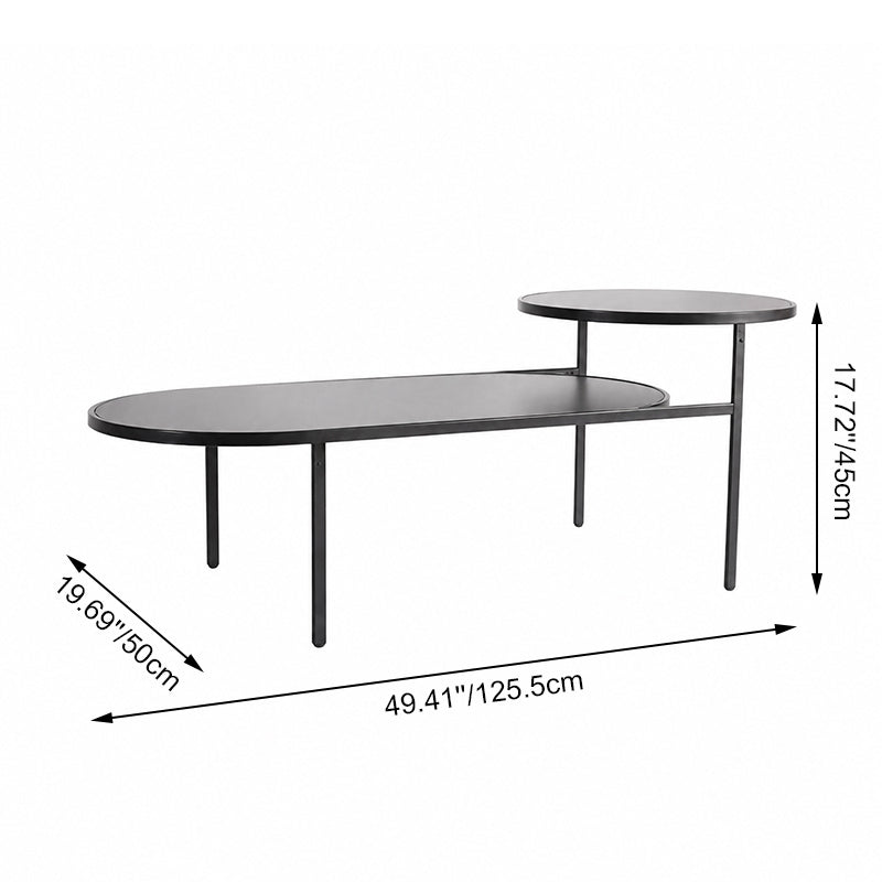 Modern Smooth Curved Edges Iron &amp; Plywood Tabletop Coffee Table - Minimalist Reinforced Crossbar Metal Base, Non-Slip Feet &amp; Small-Space Design For Living Room