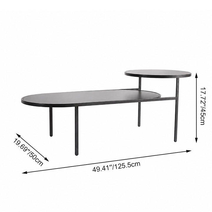 Modern Smooth Curved Edges Iron &amp; Plywood Tabletop Coffee Table - Minimalist Reinforced Crossbar Metal Base, Non-Slip Feet &amp; Small-Space Design For Living Room