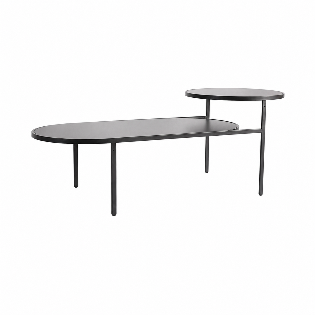 Modern Smooth Curved Edges Iron &amp; Plywood Tabletop Coffee Table - Minimalist Reinforced Crossbar Metal Base, Non-Slip Feet &amp; Small-Space Design For Living Room