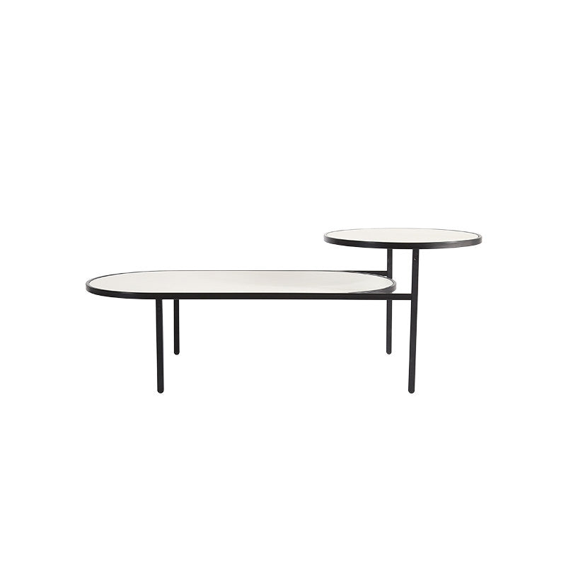 Modern Smooth Curved Edges Iron &amp; Plywood Tabletop Coffee Table - Minimalist Reinforced Crossbar Metal Base, Non-Slip Feet &amp; Small-Space Design For Living Room