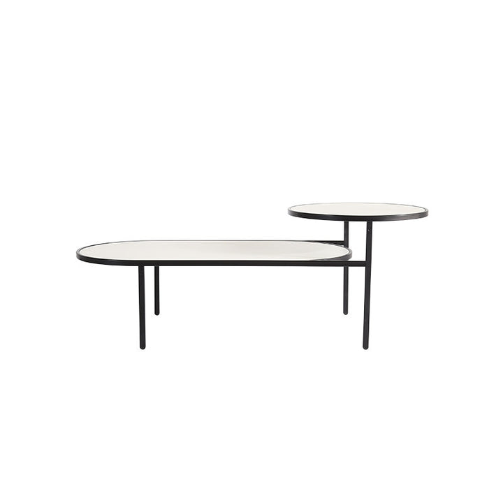 Modern Smooth Curved Edges Iron &amp; Plywood Tabletop Coffee Table - Minimalist Reinforced Crossbar Metal Base, Non-Slip Feet &amp; Small-Space Design For Living Room