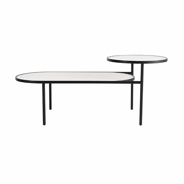 Modern Smooth Curved Edges Iron &amp; Plywood Tabletop Coffee Table - Minimalist Reinforced Crossbar Metal Base, Non-Slip Feet &amp; Small-Space Design For Living Room