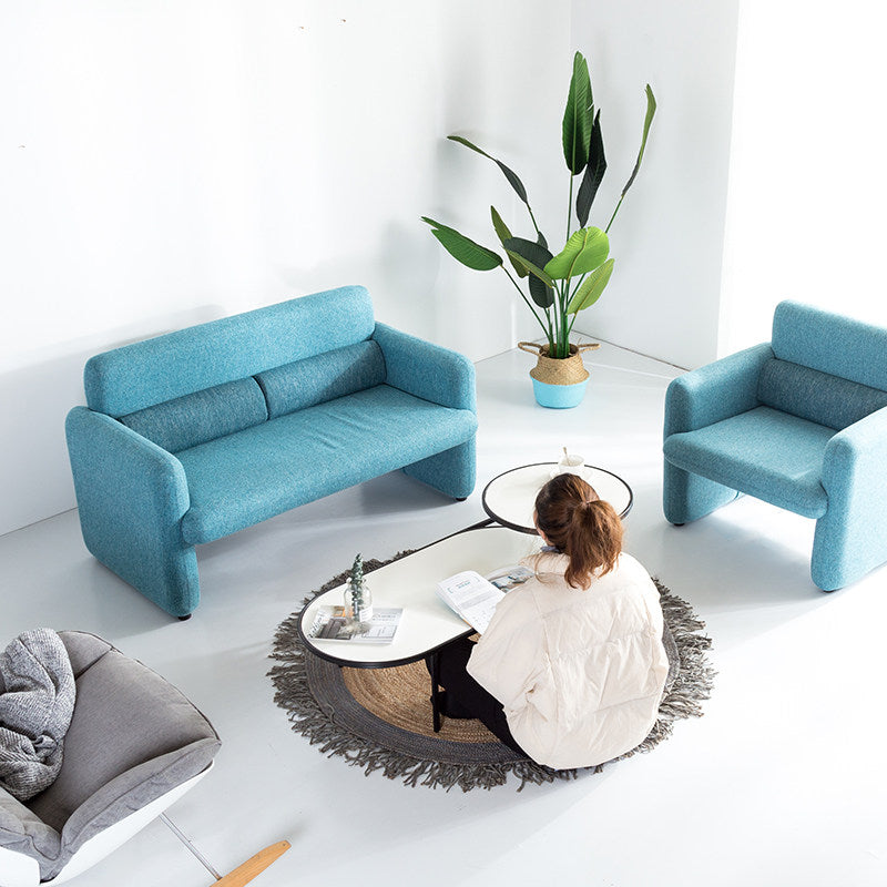 Modern Smooth Curved Edges Iron &amp; Plywood Tabletop Coffee Table - Minimalist Reinforced Crossbar Metal Base, Non-Slip Feet &amp; Small-Space Design For Living Room