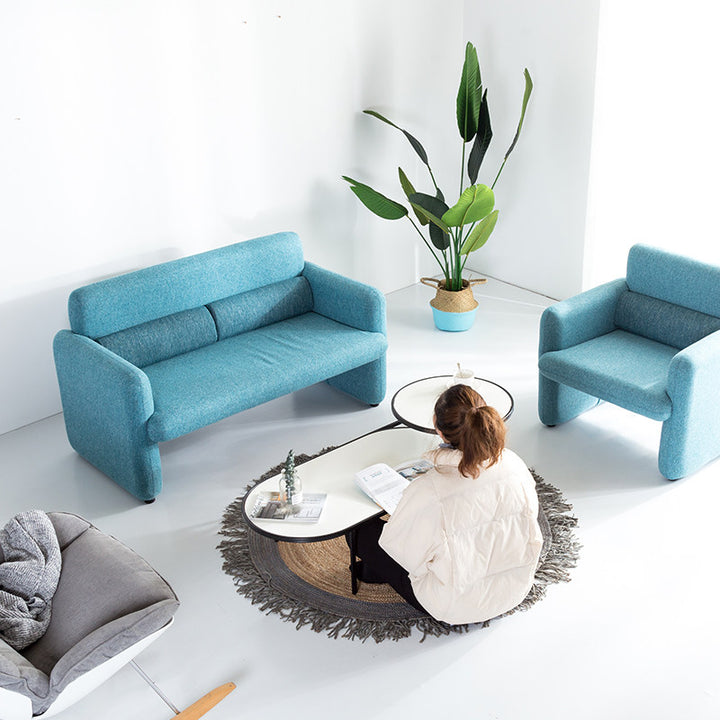 Modern Smooth Curved Edges Iron &amp; Plywood Tabletop Coffee Table - Minimalist Reinforced Crossbar Metal Base, Non-Slip Feet &amp; Small-Space Design For Living Room