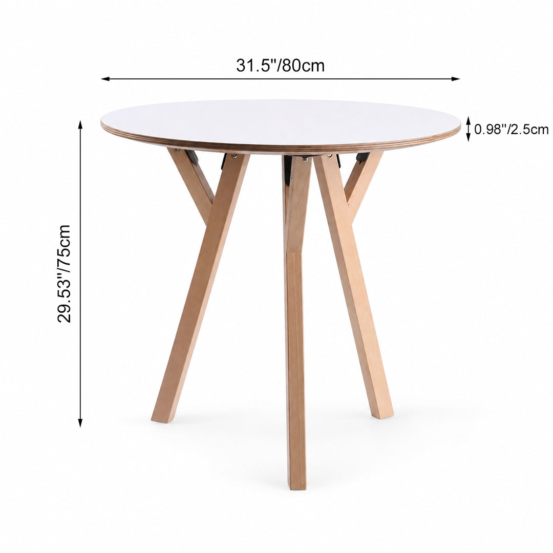 Round Consultation Table Eucalyptus Plywood Top Dining Table - Nordic Solid Beech Wood Legs &amp; Triangular Support Structure &amp; Smooth Rounded Edges, Aluminum Alloy Connectors &amp; Non-Slip Feet For Dining Room