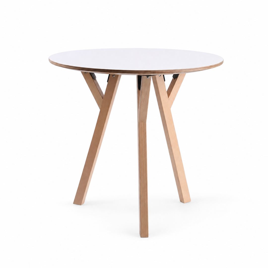 Round Consultation Table Eucalyptus Plywood Top Dining Table - Nordic Solid Beech Wood Legs &amp; Triangular Support Structure &amp; Smooth Rounded Edges, Aluminum Alloy Connectors &amp; Non-Slip Feet For Dining Room