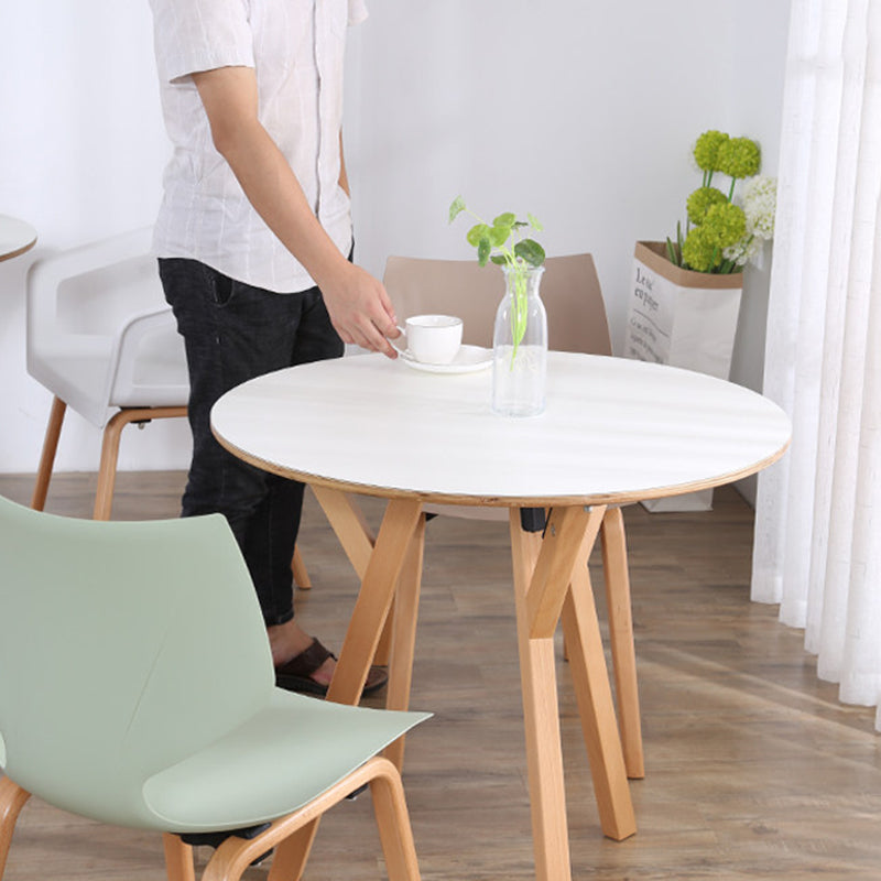 Round Consultation Table Eucalyptus Plywood Top Dining Table - Nordic Solid Beech Wood Legs &amp; Triangular Support Structure &amp; Smooth Rounded Edges, Aluminum Alloy Connectors &amp; Non-Slip Feet For Dining Room