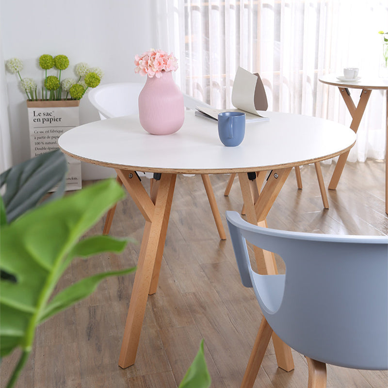 Round Consultation Table Eucalyptus Plywood Top Dining Table - Nordic Solid Beech Wood Legs &amp; Triangular Support Structure &amp; Smooth Rounded Edges, Aluminum Alloy Connectors &amp; Non-Slip Feet For Dining Room