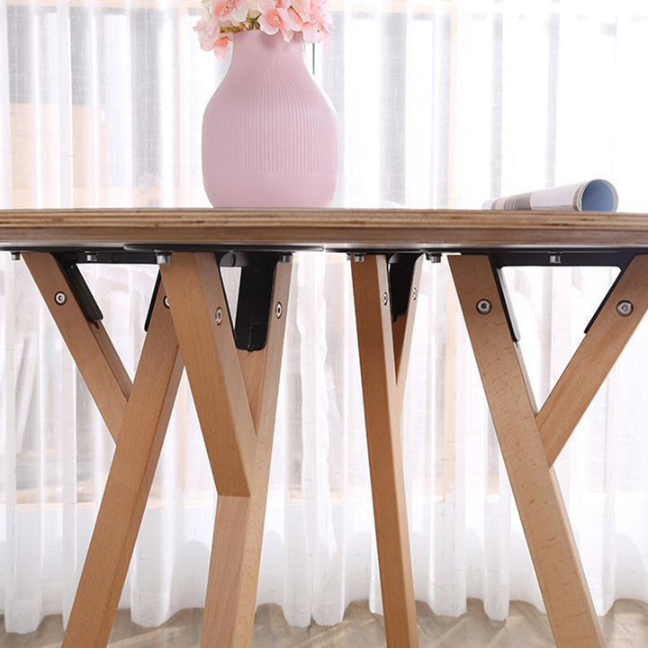Round Consultation Table Eucalyptus Plywood Top Dining Table - Nordic Solid Beech Wood Legs &amp; Triangular Support Structure &amp; Smooth Rounded Edges, Aluminum Alloy Connectors &amp; Non-Slip Feet For Dining Room