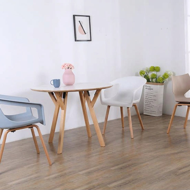 Round Consultation Table Eucalyptus Plywood Top Dining Table - Nordic Solid Beech Wood Legs &amp; Triangular Support Structure &amp; Smooth Rounded Edges, Aluminum Alloy Connectors &amp; Non-Slip Feet For Dining Room