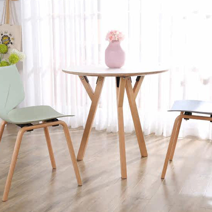 Round Consultation Table Eucalyptus Plywood Top Dining Table - Nordic Solid Beech Wood Legs &amp; Triangular Support Structure &amp; Smooth Rounded Edges, Aluminum Alloy Connectors &amp; Non-Slip Feet For Dining Room