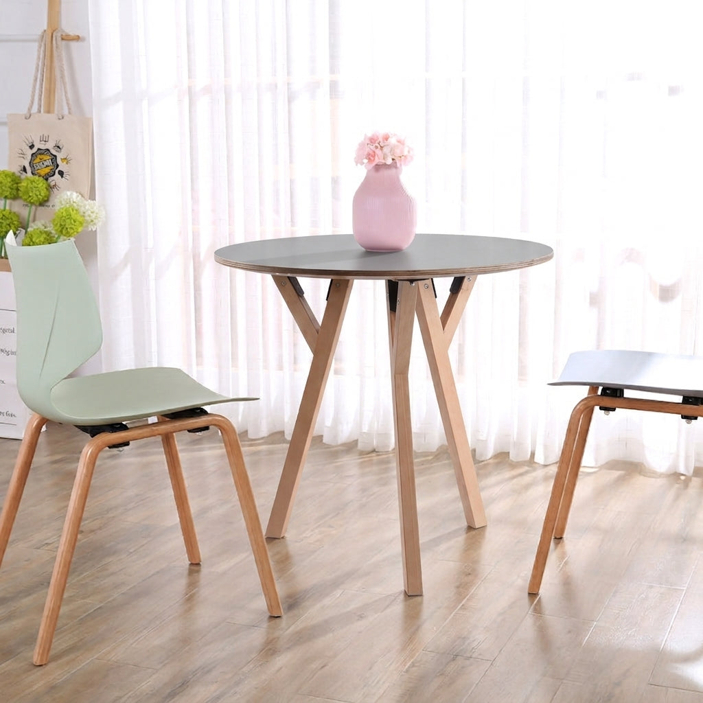 Round Consultation Table Eucalyptus Plywood Top Dining Table - Nordic Solid Beech Wood Legs &amp; Triangular Support Structure &amp; Smooth Rounded Edges, Aluminum Alloy Connectors &amp; Non-Slip Feet For Dining Room