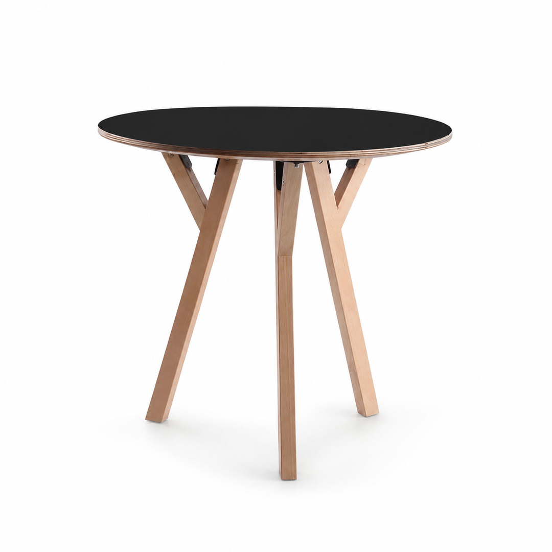 Round Consultation Table Eucalyptus Plywood Top Dining Table - Nordic Solid Beech Wood Legs &amp; Triangular Support Structure &amp; Smooth Rounded Edges, Aluminum Alloy Connectors &amp; Non-Slip Feet For Dining Room