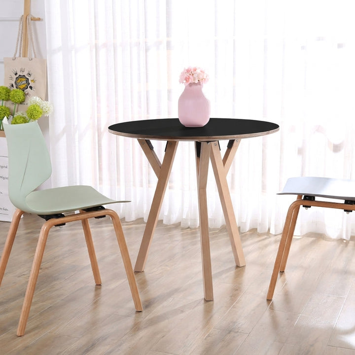 Round Consultation Table Eucalyptus Plywood Top Dining Table - Nordic Solid Beech Wood Legs & Triangular Support Structure & Smooth Rounded Edges, Aluminum Alloy Connectors & Non-Slip Feet For Dining Room