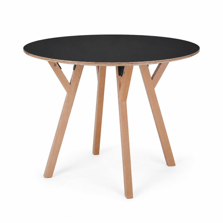 Round Consultation Table Eucalyptus Plywood Top Dining Table - Nordic Solid Beech Wood Legs &amp; Triangular Support Structure &amp; Smooth Rounded Edges, Aluminum Alloy Connectors &amp; Non-Slip Feet For Dining Room