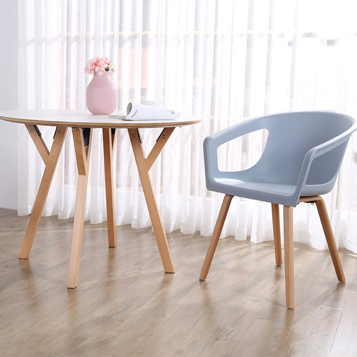 Round Consultation Table Eucalyptus Plywood Top Dining Table - Nordic Solid Beech Wood Legs & Triangular Support Structure & Smooth Rounded Edges, Aluminum Alloy Connectors & Non-Slip Feet For Dining Room
