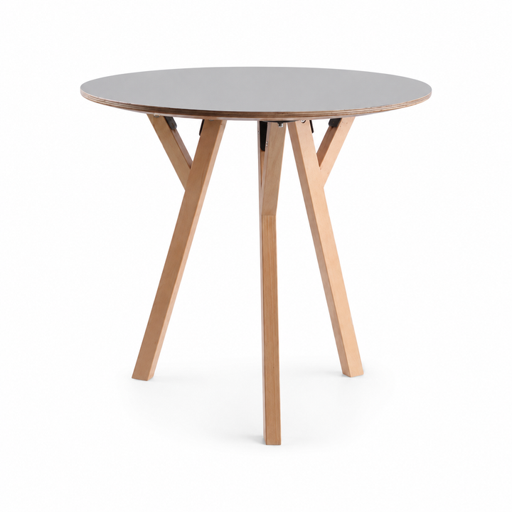 Round Consultation Table Eucalyptus Plywood Top Dining Table - Nordic Solid Beech Wood Legs &amp; Triangular Support Structure &amp; Smooth Rounded Edges, Aluminum Alloy Connectors &amp; Non-Slip Feet For Dining Room