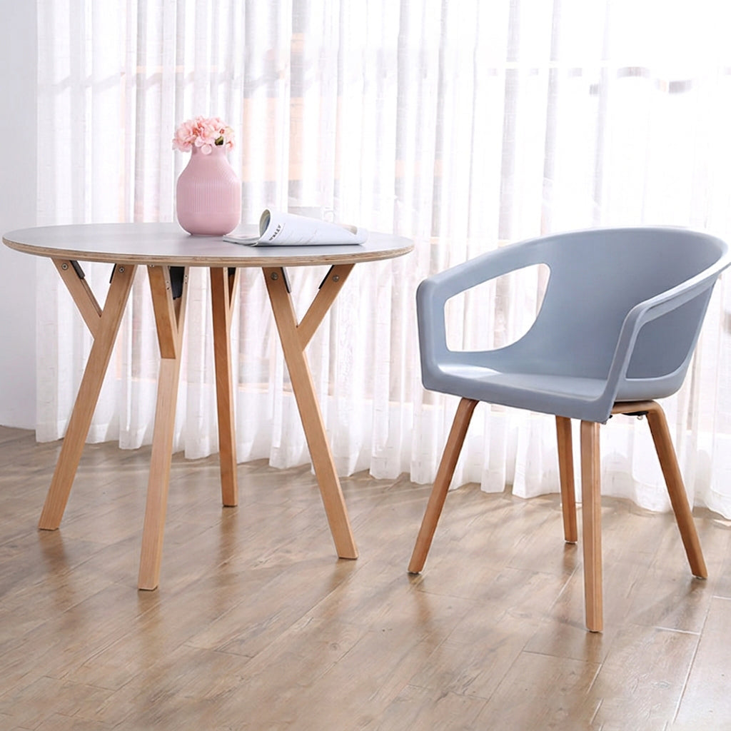 Round Consultation Table Eucalyptus Plywood Top Dining Table - Nordic Solid Beech Wood Legs &amp; Triangular Support Structure &amp; Smooth Rounded Edges, Aluminum Alloy Connectors &amp; Non-Slip Feet For Dining Room