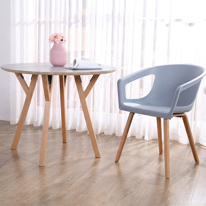 Round Consultation Table Eucalyptus Plywood Top Dining Table - Nordic Solid Beech Wood Legs &amp; Triangular Support Structure &amp; Smooth Rounded Edges, Aluminum Alloy Connectors &amp; Non-Slip Feet For Dining Room