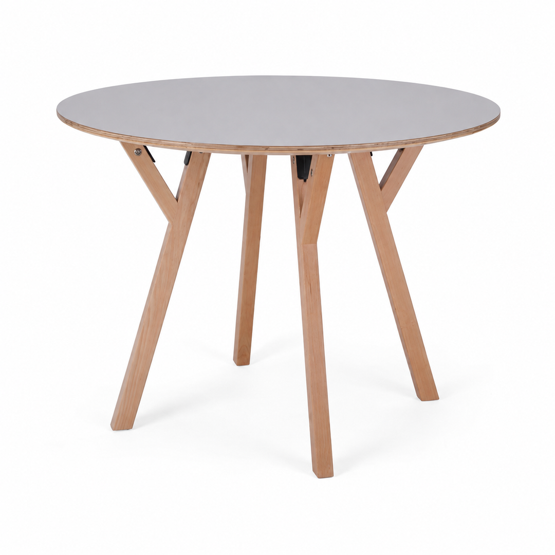 Round Consultation Table Eucalyptus Plywood Top Dining Table - Nordic Solid Beech Wood Legs &amp; Triangular Support Structure &amp; Smooth Rounded Edges, Aluminum Alloy Connectors &amp; Non-Slip Feet For Dining Room