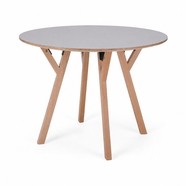 Round Consultation Table Eucalyptus Plywood Top Dining Table - Nordic Solid Beech Wood Legs &amp; Triangular Support Structure &amp; Smooth Rounded Edges, Aluminum Alloy Connectors &amp; Non-Slip Feet For Dining Room